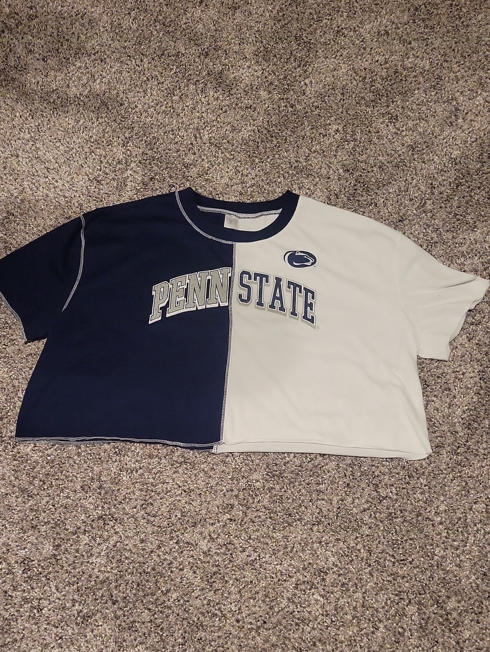 Penn State Crop Tee - Navy & White, Size Small